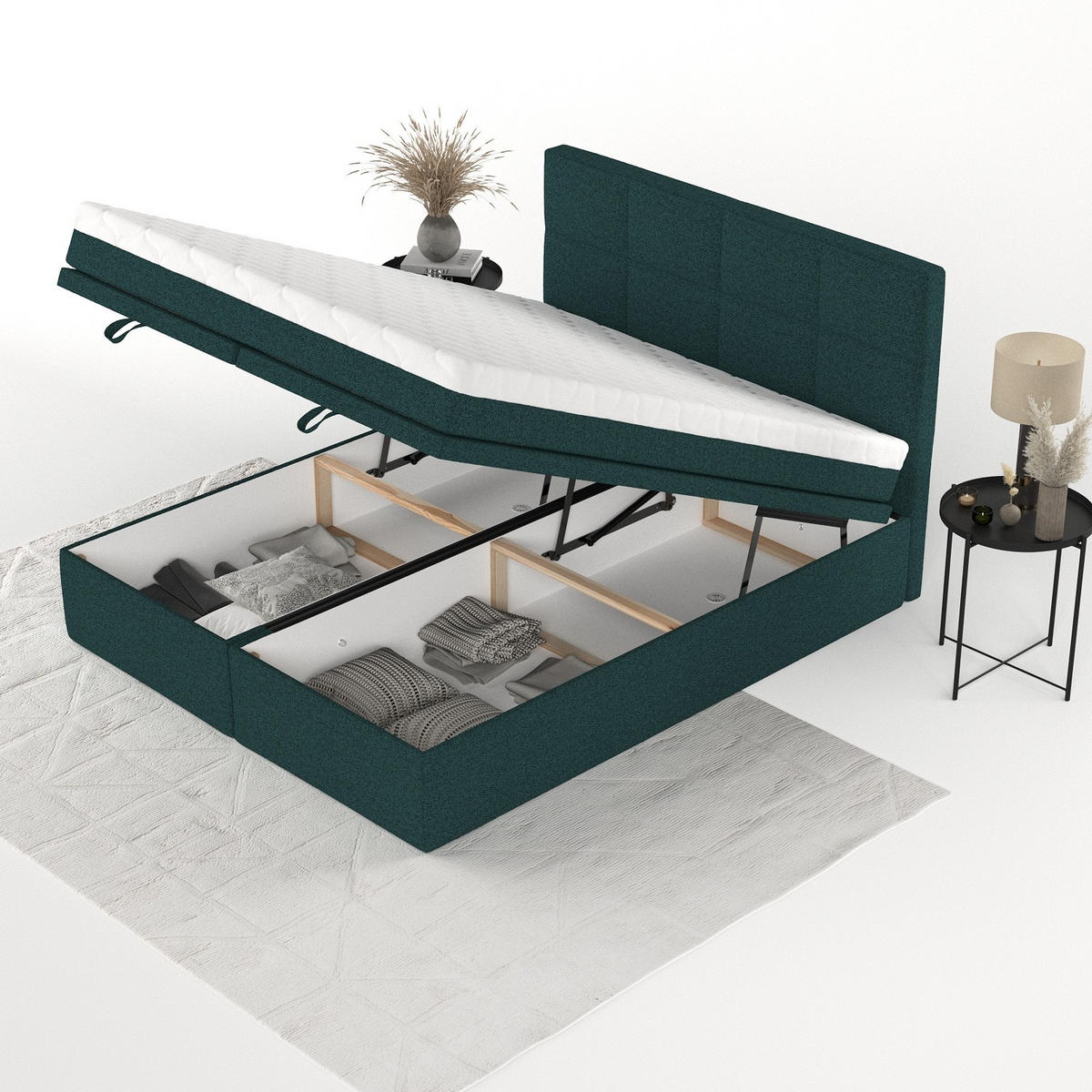 BOXBETT Tessa 200/200 cm Grün im Riva Stoff - Schwarz/Grün, Holz/Holzwerkstoff (200/200cm) - AltaBeds