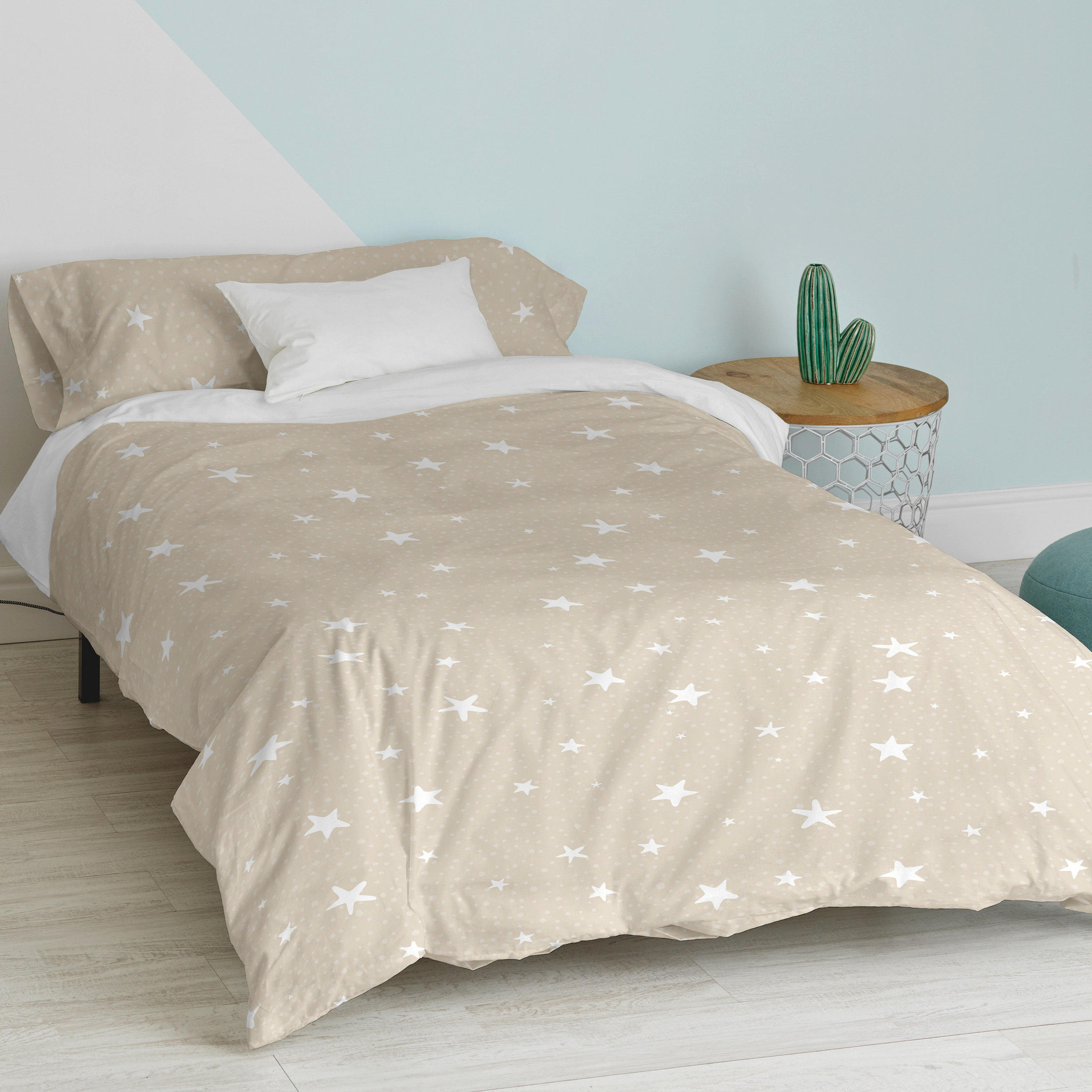BETTBEZUG 2er-Set teiliges little star 180x220 cm (komfortgrösse) beige - Beige, Textil (180/220cm) - Happy Friday
