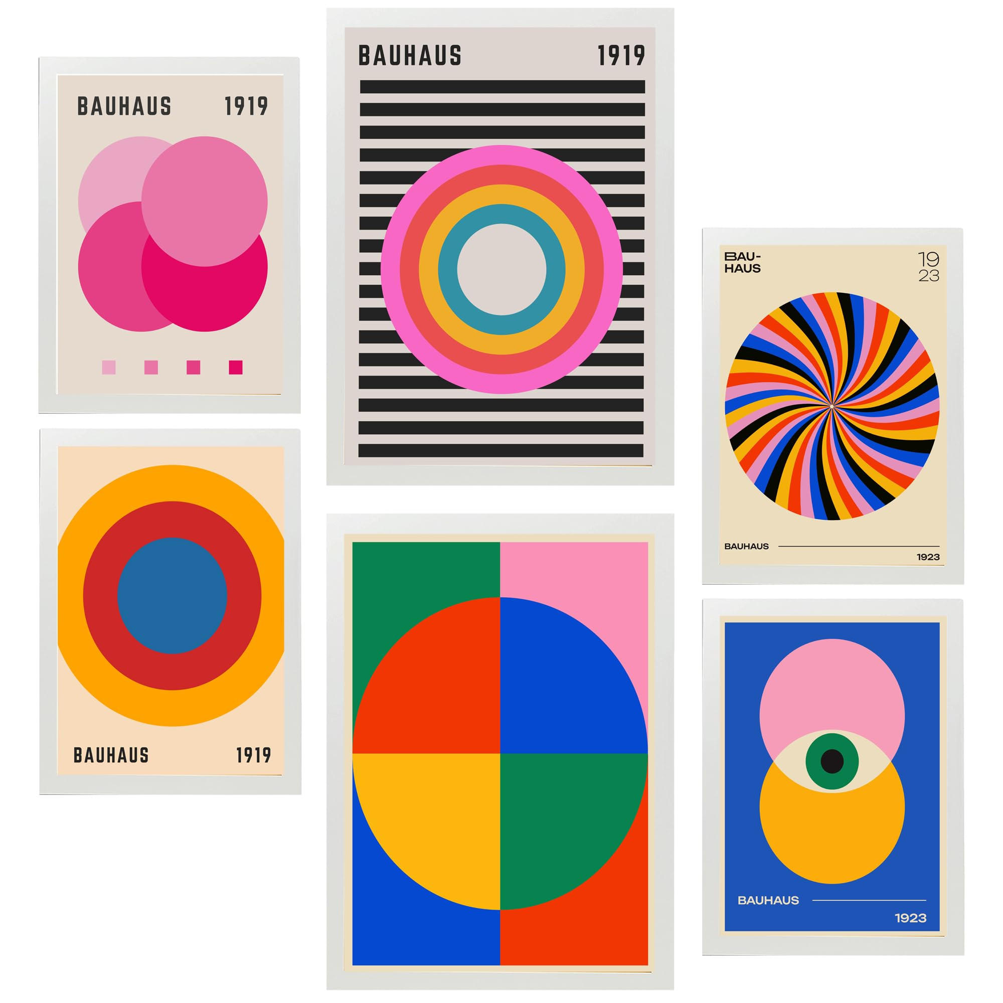 POSTER Set Mit 6 Bauhaus Geometrische Formen In Leuchtenden Farben A3 & A4 Weißer Rahmen - Weiß, Papier (29/3cm) - Nacnic