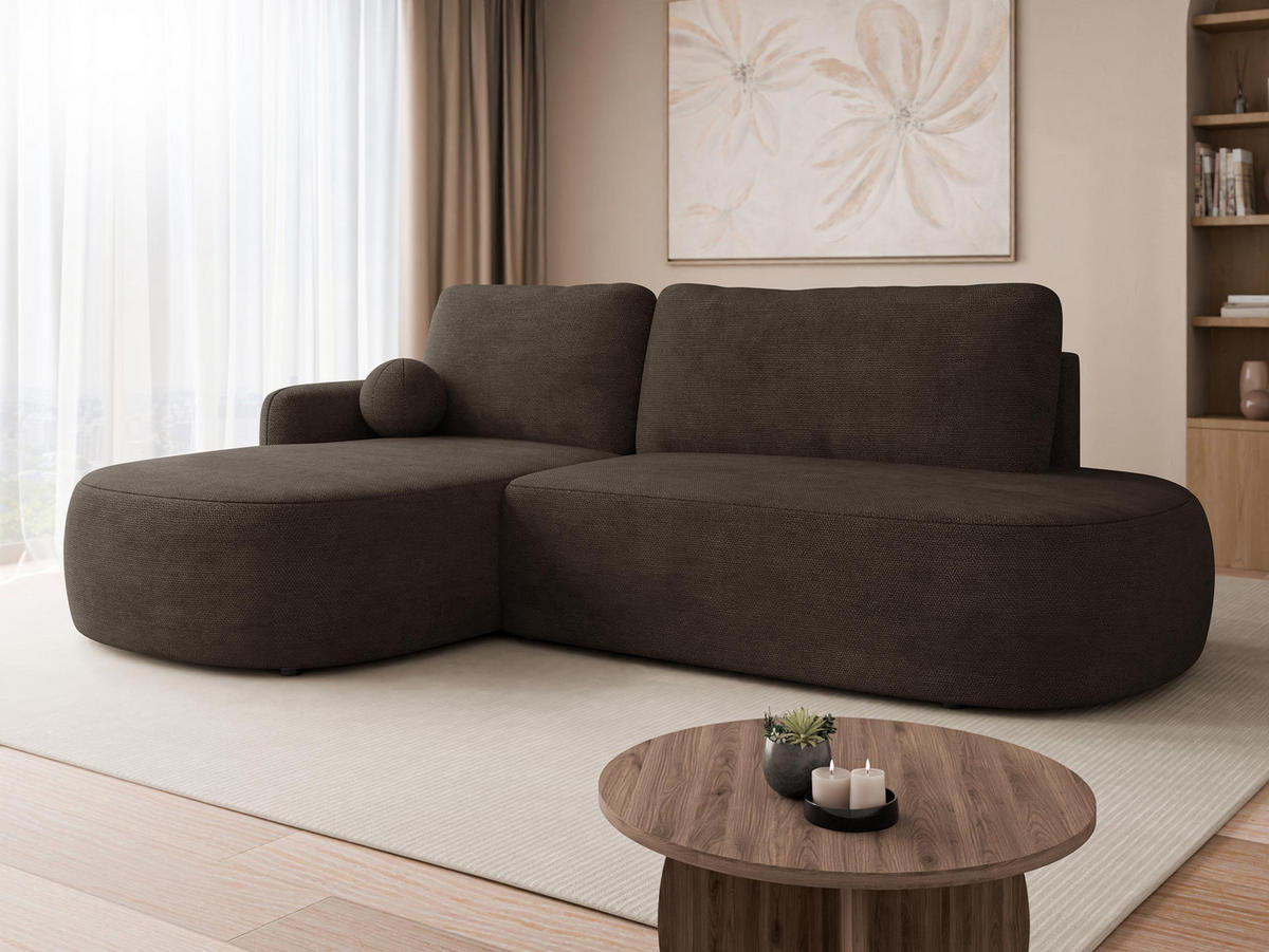 ECKSOFA Loridu O, Seite: Links - Schwarz/Braun, Holz/Kunststoff (274/174cm) - MIRJAN24