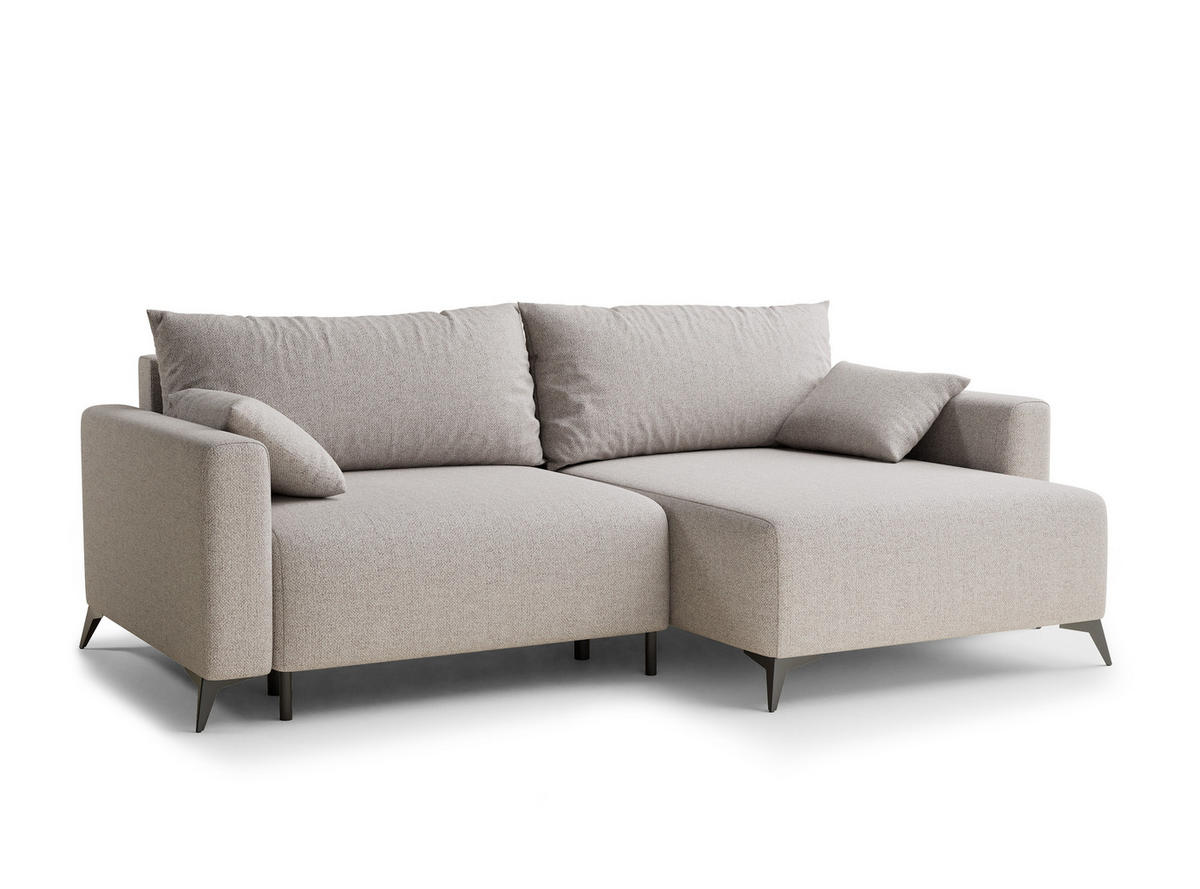 ECKSOFA MIT SCHLAFFUNKTION Leon Hellbeige Webstoff - Beige/Schwarz, Holz/Holzwerkstoff (239/148cm) - Maison de Reve
