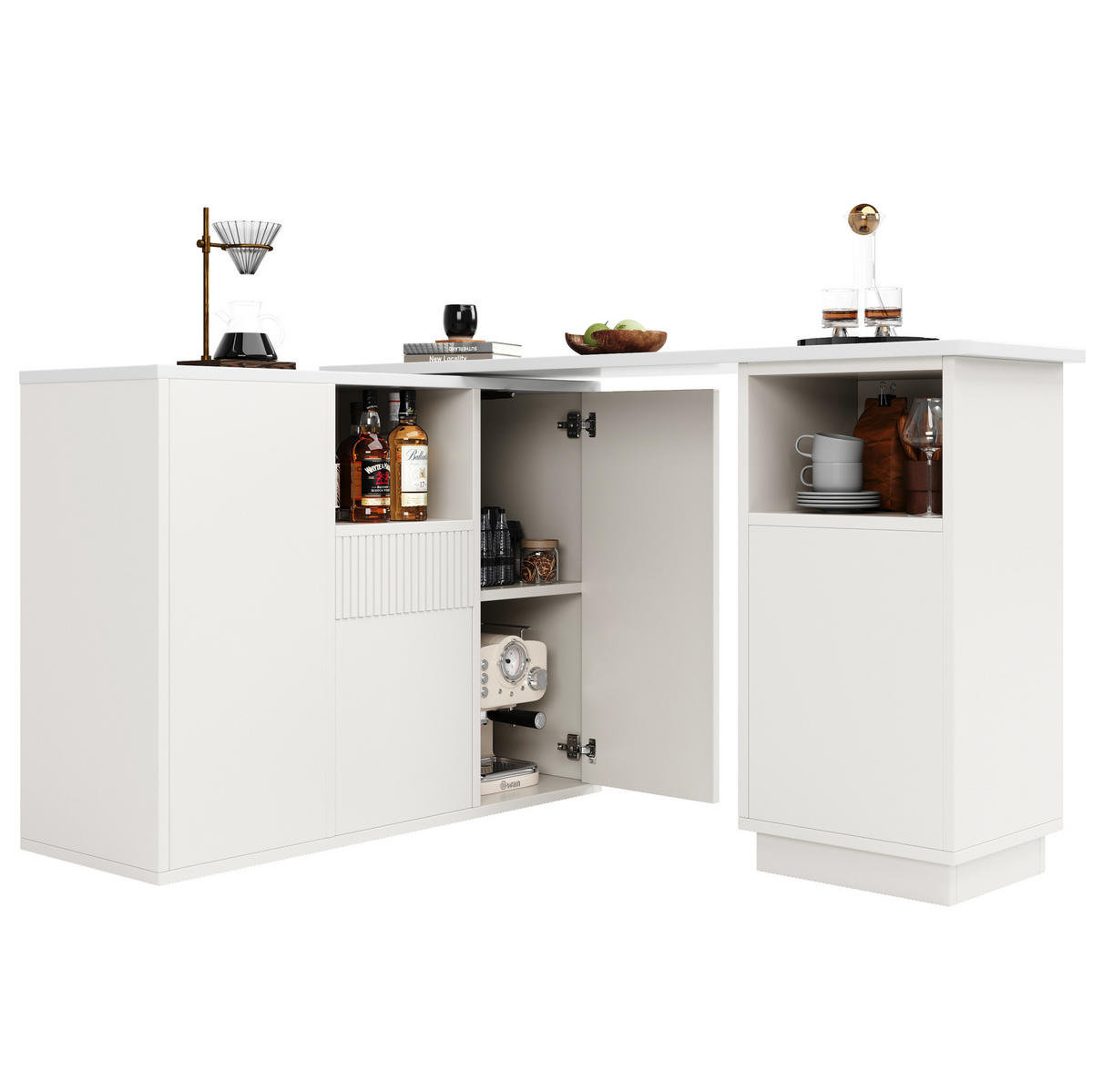 BARTISCH 360° drehbar L-förmig 210 x 30 x 100,9 cm Weiß - Weiß, Holz (30/100.9/210cm) - Beauniv