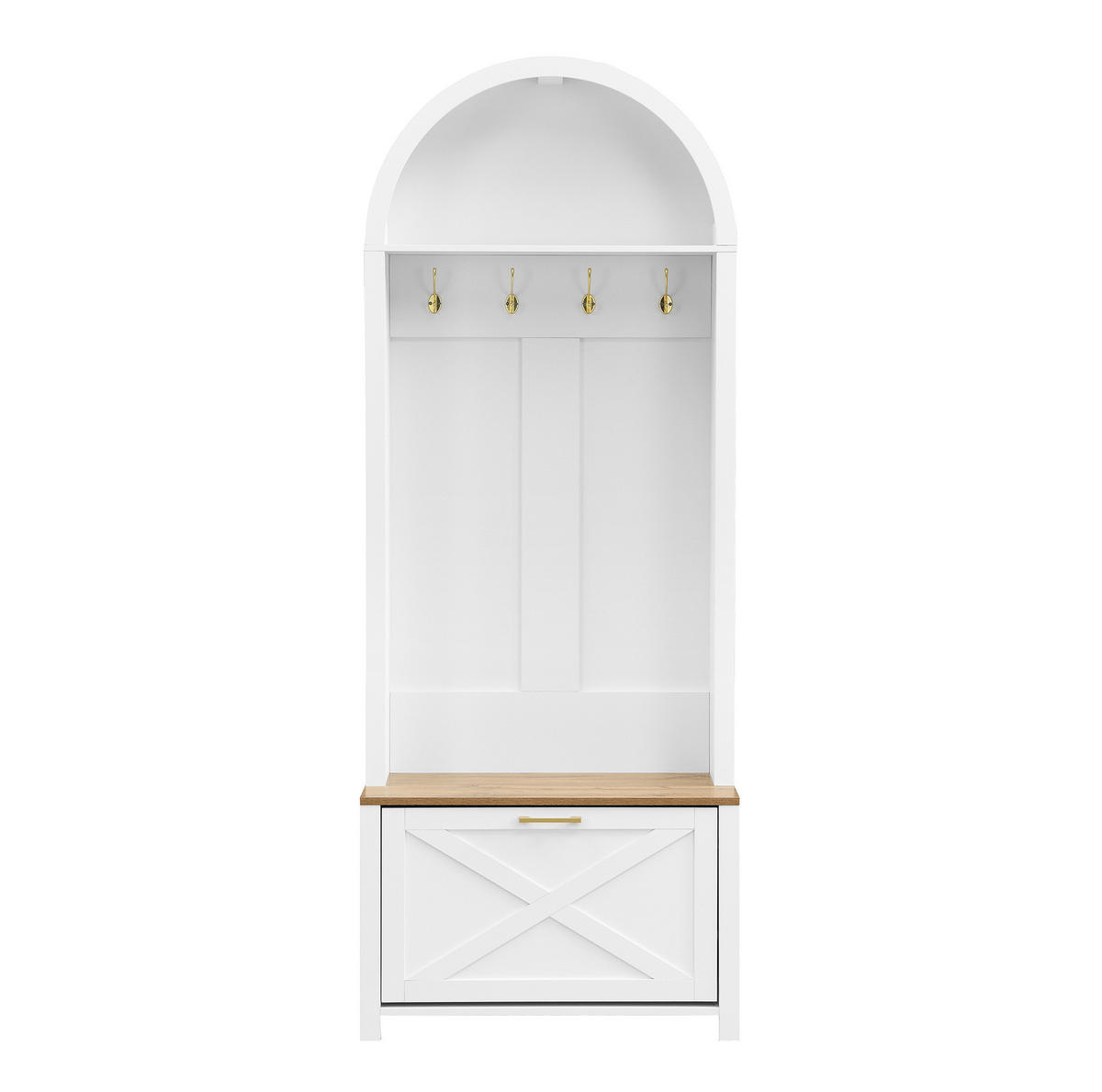OMARA za oblačila 75/35/195 cm s kljukami, polico in prostorom za čevlje, MDF, Bela/Lesna - bela, leseni material (35/195/75cm) - Redom