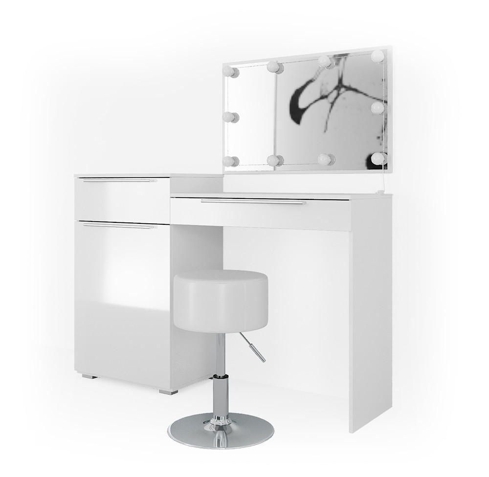 SCHMINKTISCH Lilli Weiß 135 cm mit LED Beleuchtung und Hocker - Weiß, Holzwerkstoff (135/90/39cm) - Vicco
