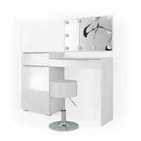 SCHMINKTISCH Lilli Weiß 135 cm mit LED Beleuchtung und Hocker - Weiß, Holzwerkstoff (135/90/39cm) - Vicco