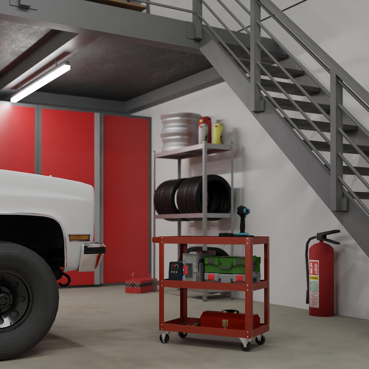 WERKSTATTWAGEN - Rot, Kunststoff/Metall (78/76/35cm) - Relaxdays