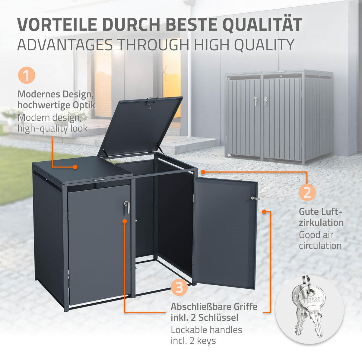 MÜLLTONNENBOX 4er Anthrazit - Anthrazit, Metall (80/116.3/264cm) - ML-DESIGN