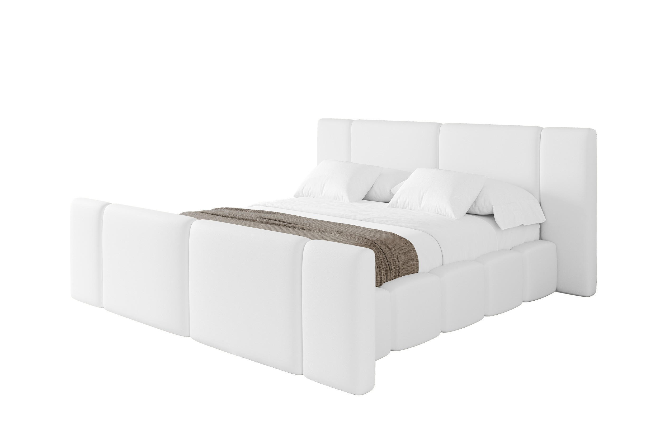 POLSTERBETT mit Bettkasten, Fußteil und Lattenrost, Boxbett ohne Matratze - NILO-Z 180x200 Weiß - Weiß Hochglanz, Holzwerkstoff/Textil (180/200cm) - ALTDECOR
