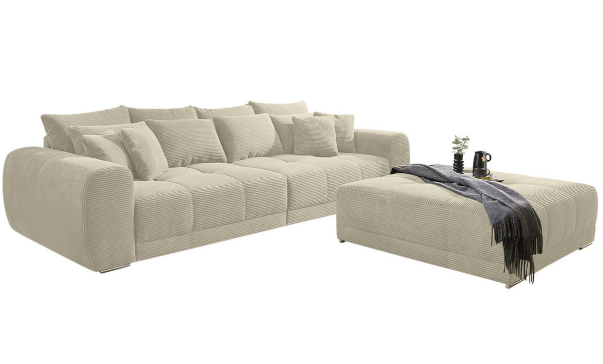 BIG-SOFA Federkern B306/T134/H86 cm, Liegefläche 120x240 cm, Cord Beige Grau / 15173 - Chromfarben/Greige, Textil/Metall (306/86/134cm) - luma-home