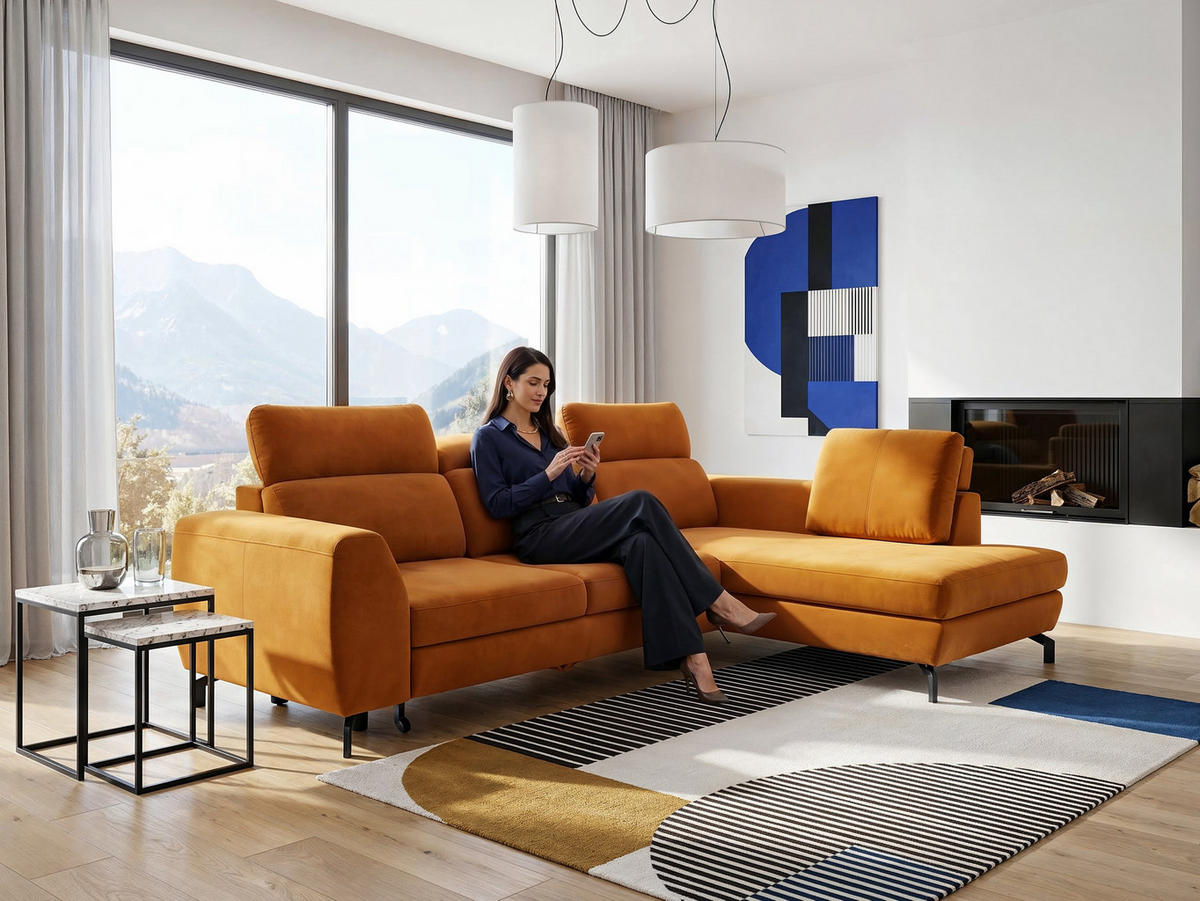 ECKSOFA ANTE Rechts, mit Schlaffunktion und Bettkasten, Senfgelb - Currygelb, Textil/Metall (266/184cm) - Idohome