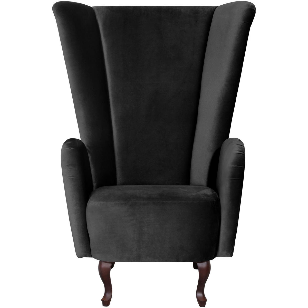 HOCHLEHNSESSEL Kailey Bezug Samtvelours Buche nussbaum dunkel / schwarz - Schwarz, Kunststoff (96/122/89cm) - 58aufmkessel