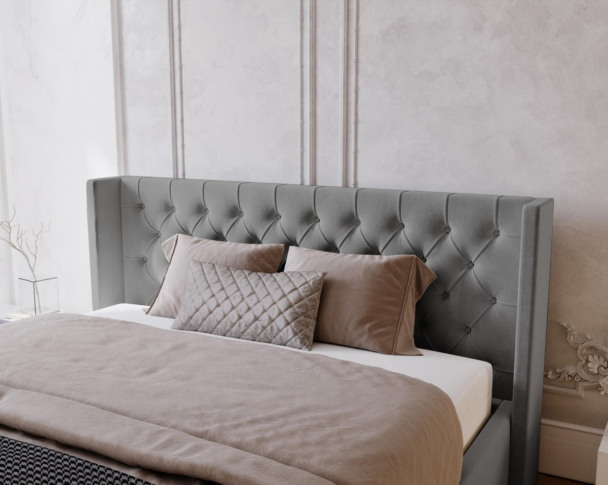 POLSTERBETT 180x200 cm Rolia, Glamour, Chesterfield, Grau - Hellgrau, Holz/Textil (180/200cm) - Emporius