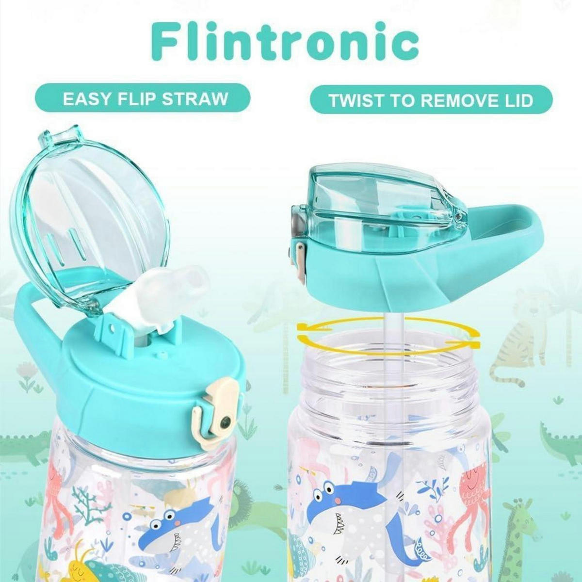 KINDER-TRINKFLASCHE mit Strohhalm 500 ml Cyan Meerestier - Multicolor, Kunststoff (19/19cm)