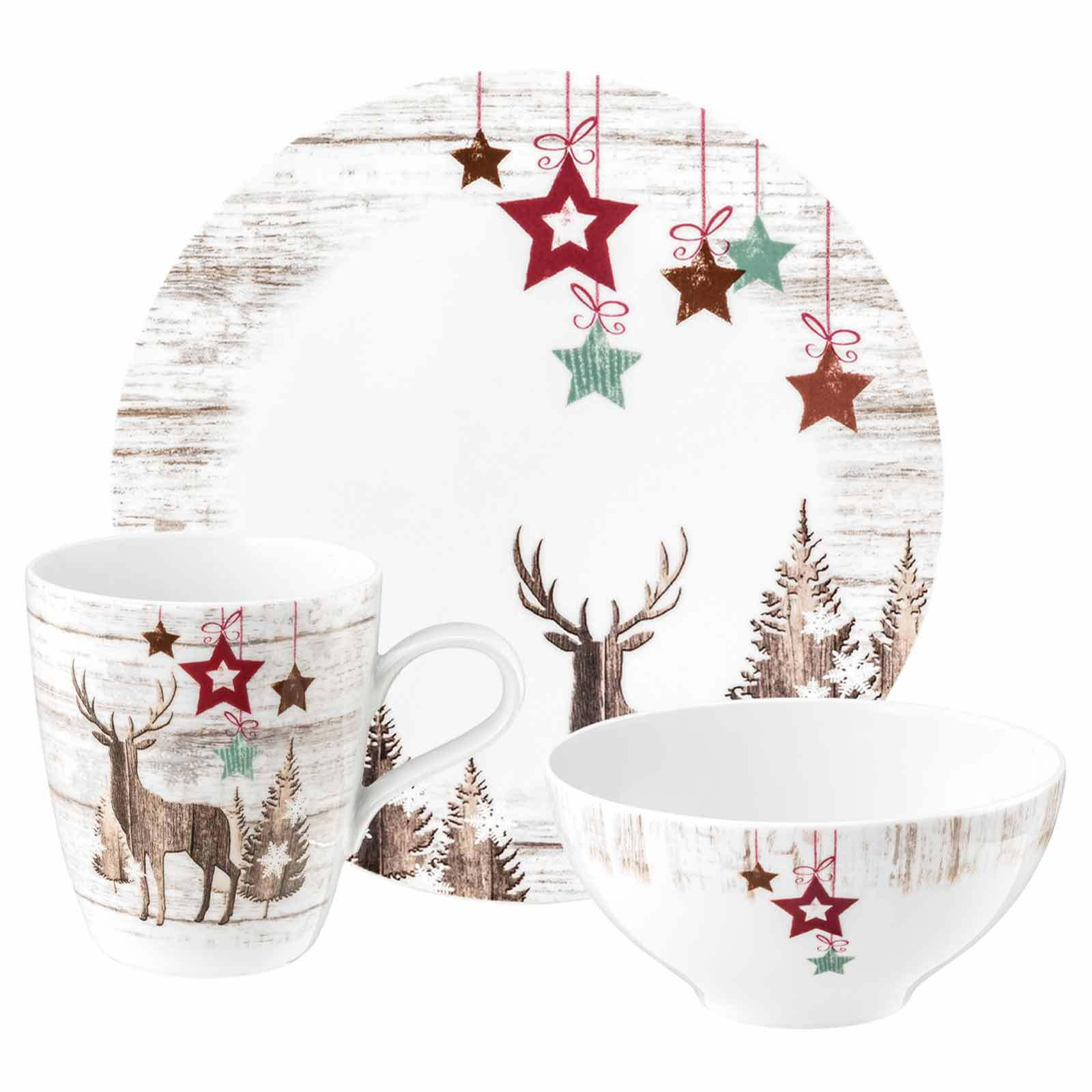 FRÜHSTÜCKS-SET Life Christmas weiß-braun 18er Set - Weiß/Braun, Keramik (1/1/1cm) - Seltmann Weiden