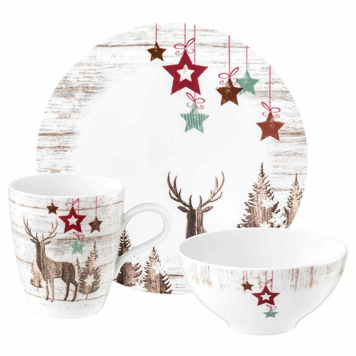 FRÜHSTÜCKS-SET Life Christmas weiß-braun 18er Set - Weiß/Braun, Keramik (1/1/1cm) - Seltmann Weiden