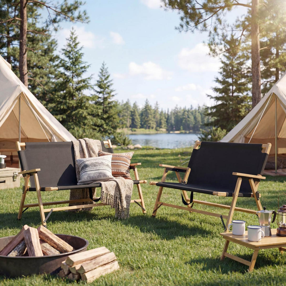 CAMPINGBANK Schwarz - Schwarz, Holz (117/69/61cm) - MCW