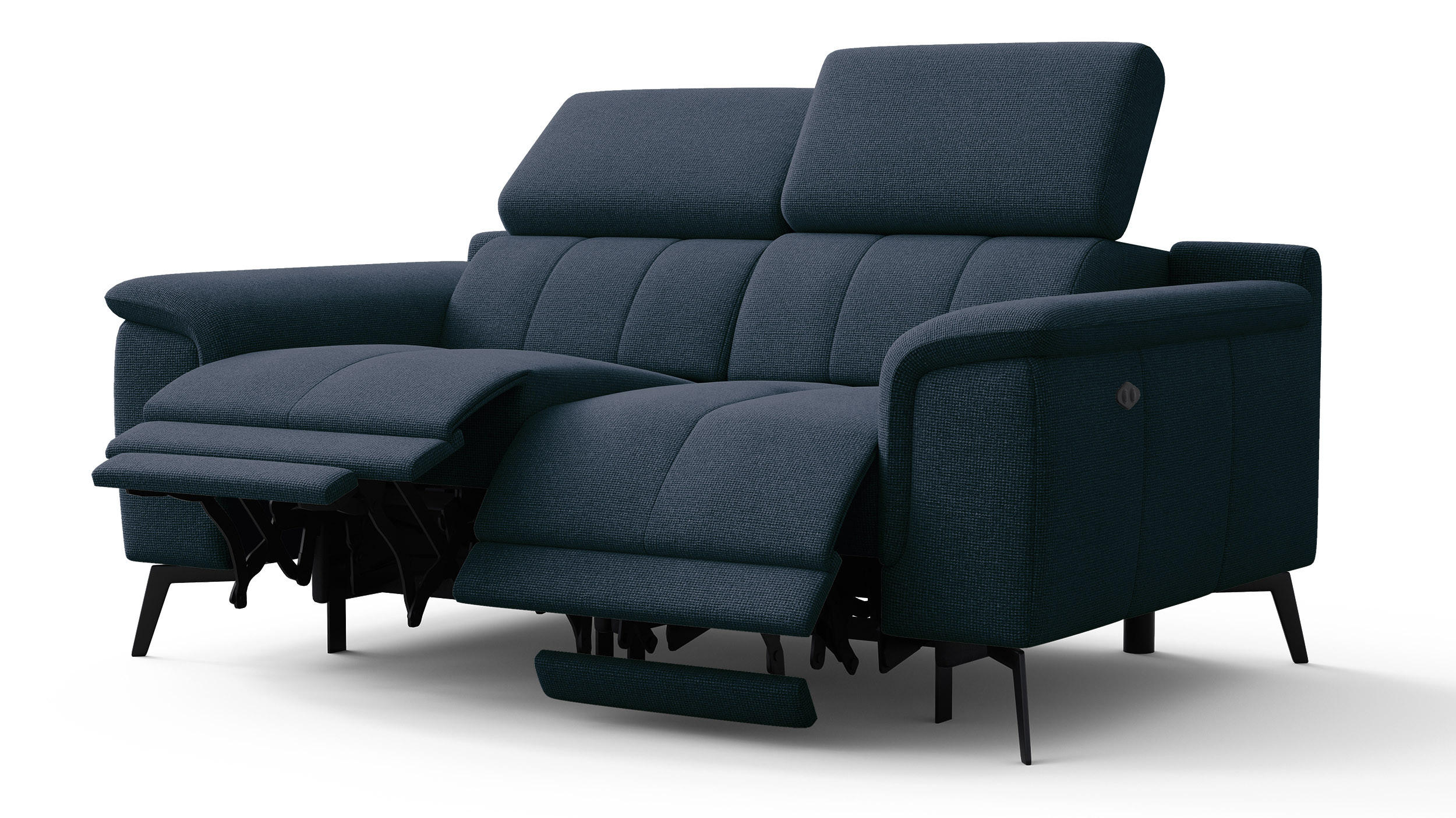 RELAXSOFA FIERO 2-Sitzer mit 2 Relaxfunktionen, dunkelblau - Schwarz/Dunkelblau, Holzwerkstoff/Textil (170/82/103cm) - Courtois Laville