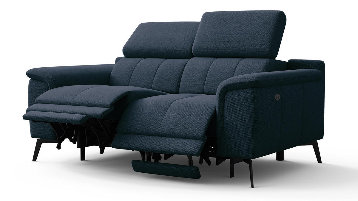 RELAXSOFA FIERO 2-Sitzer mit 2 Relaxfunktionen, dunkelblau - Schwarz/Dunkelblau, Holzwerkstoff/Textil (170/82/103cm) - Courtois Laville
