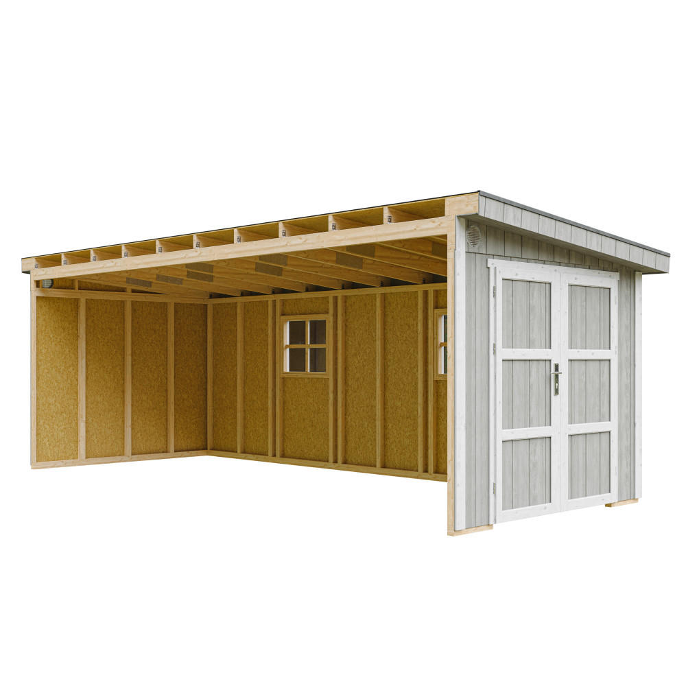 GARTENHAUS 14,3 m² - H231x248x648 cm - Ohne Boden und Seitenwand – M941B-TUNDRA GREY - Grau, Holz (236/231/604cm) - Timbela