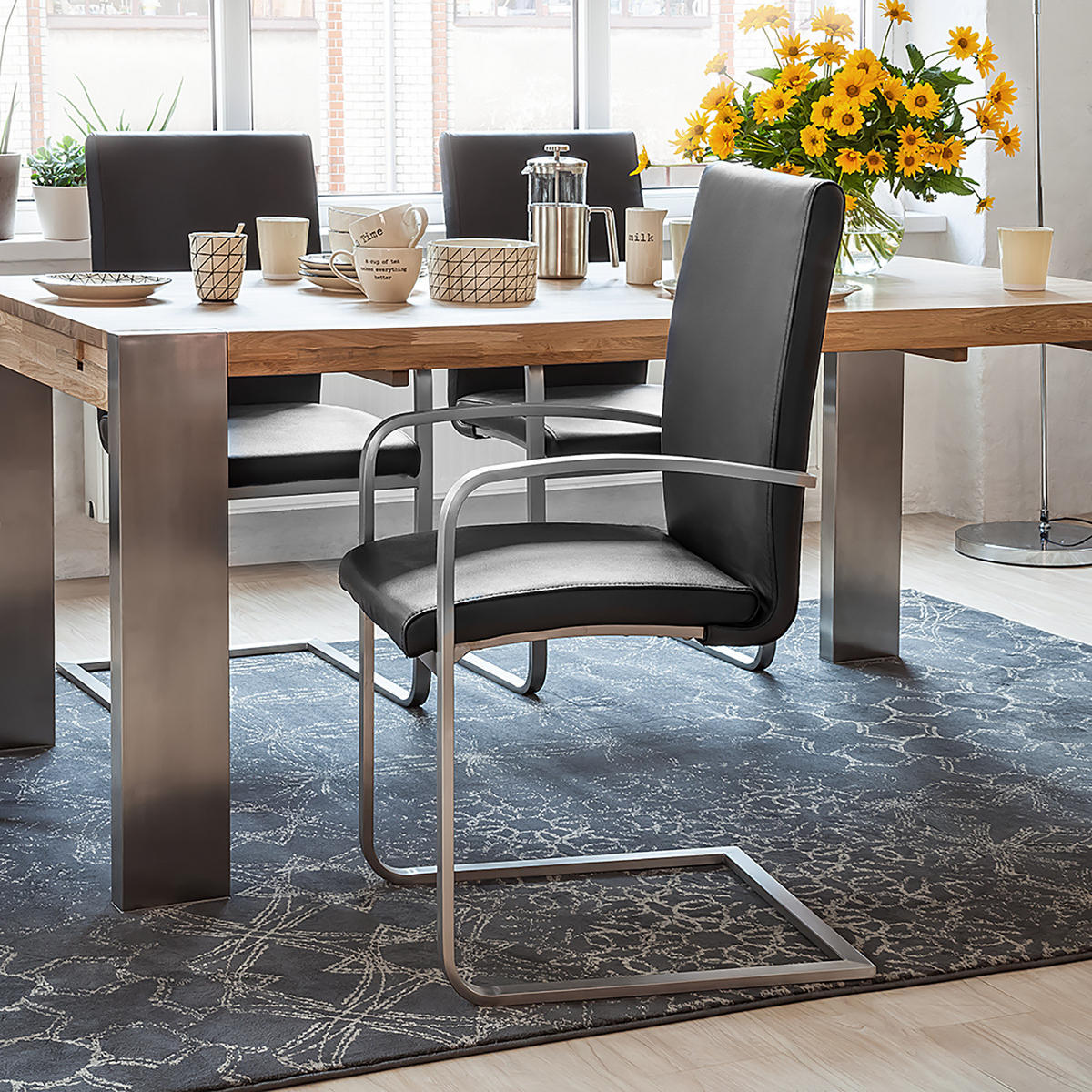 FREISCHWINGER - Edelstahlfarben/Schwarz, Leder/Metall (51/98/58cm) - home24