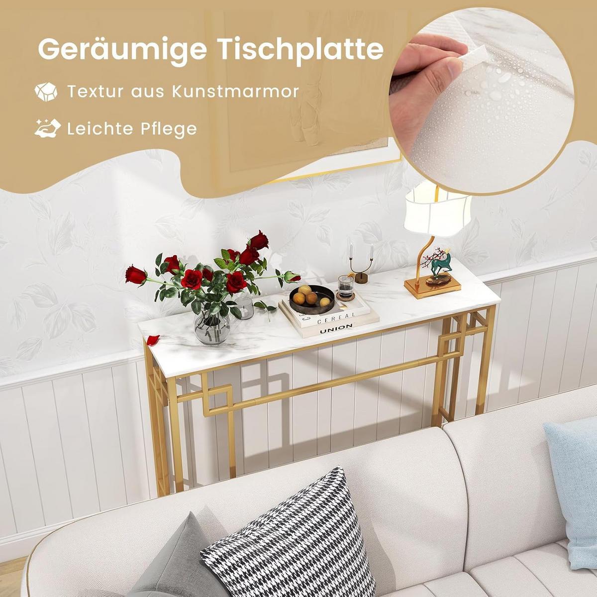 KONSOLENTISCH 81cm Weiß - Weiß, Metall (110/30/81cm) - COSTWAY