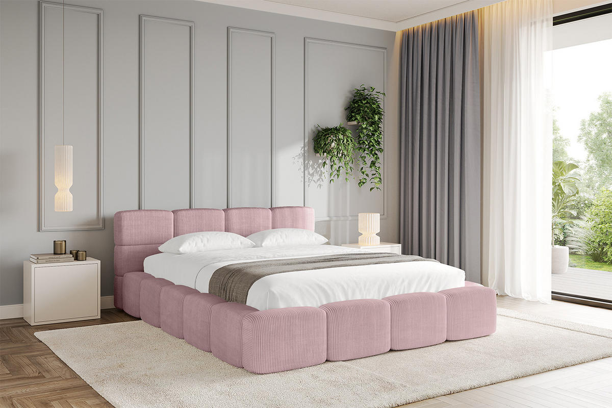 POLSTERBETT mit Bettkasten und Lattenrost, Bett mit Matratze H3/H4, Kopfteil, Boxbett, Doppelbett mit Stauraum - NATA-v1 200x200 Rosa - Rosa, Holzwerkstoff/Textil (200/200cm) - ALTDECOR