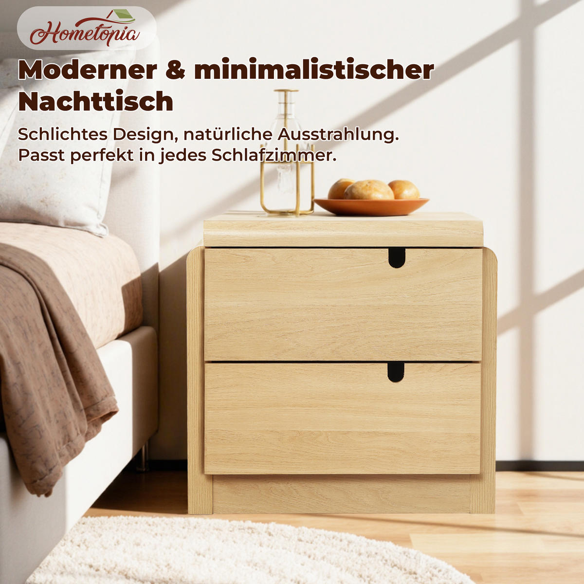 NACHTTISCH Moderner mit 2 Schubladen, Eichenfarben, MDF | B55 x T40 x H53 cm - Eichefarben, Holz (55/53/40cm) - Hometopia