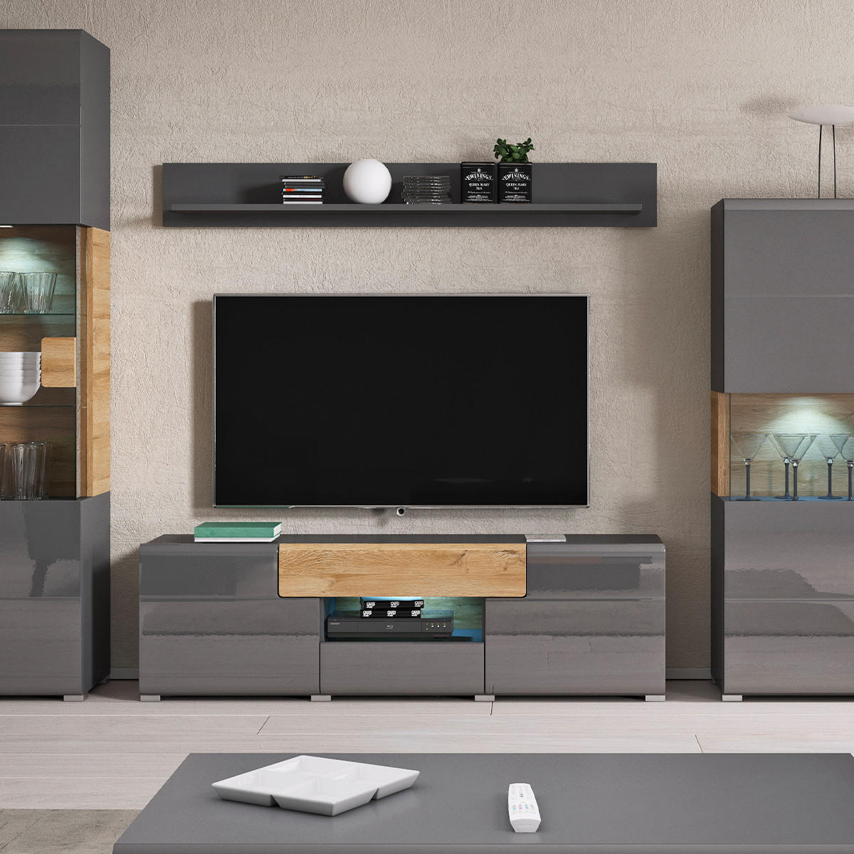 TV-MÖBEL Jules Grau und Holz - Grau, Holzwerkstoff (159/47/39cm) - Petits-meubles