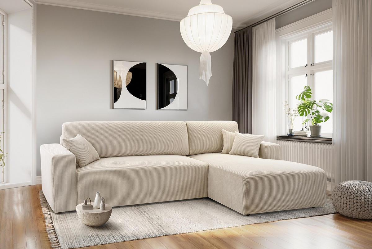 ECKSOFA PULA CORD GRAU - Anthrazit/Schwarz, Kunststoff/Textil (279/187cm) - Luxkor24