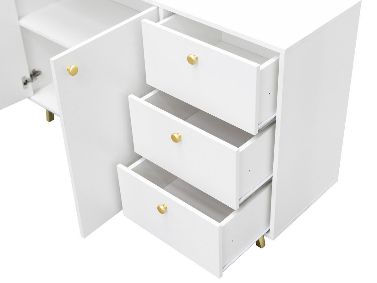 KOMBIKOMMODE Siena 2D3S - Goldfarben/Weiß, Holzwerkstoff/Metall (138/86/41cm) - MIRJAN24