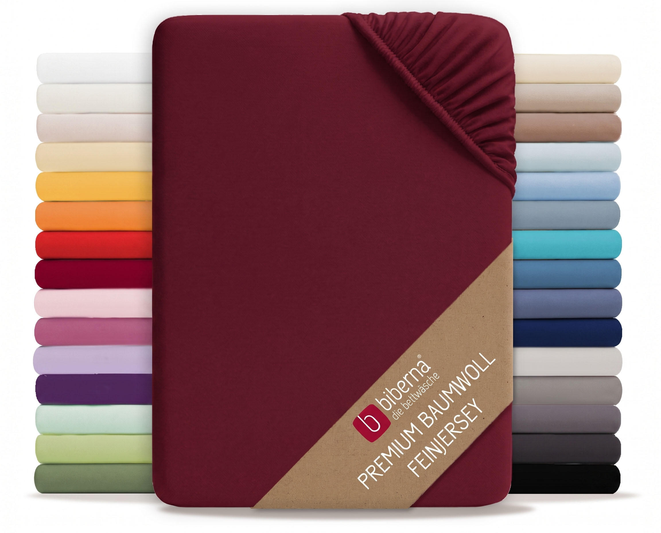 SPANNBETTTUCH Premium Jersey burgund, 180x200 cm - 200x200 cm - Bordeaux, Textil (200/200cm) - biberna
