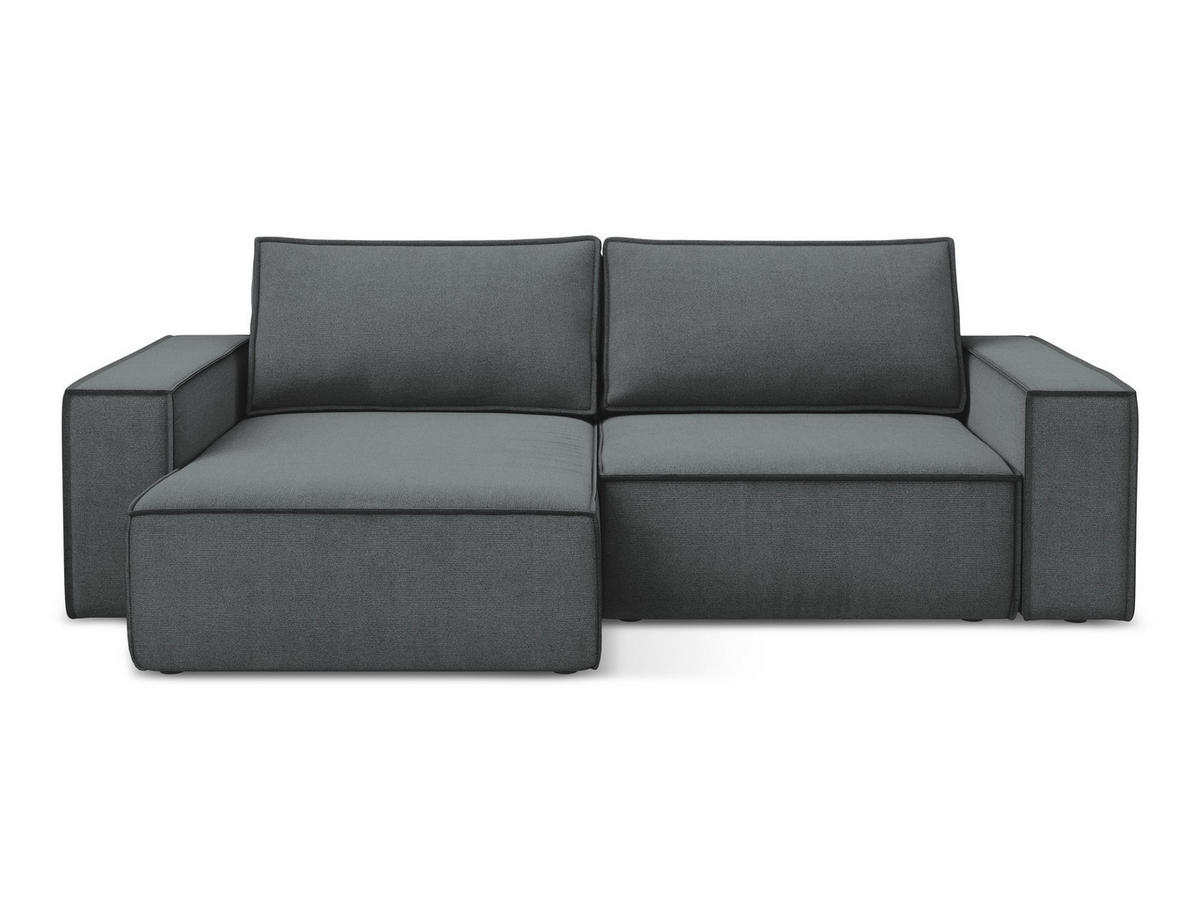 ECKSOFA mit Schlaffunktion Strukturstoff Stoff Grau - Schwarz/Grau, Kunststoff/Textil (148/257cm) - Makamii