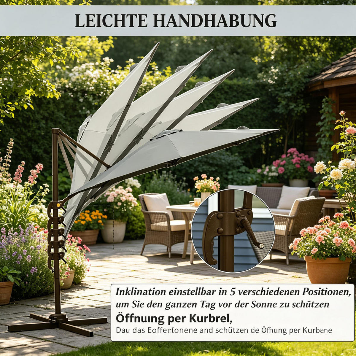 SONNENSCHIRM Aluminium2.95m Dunkelgrau 360° Drehbar - Dunkelgrau, Textil (295/295cm) - Raelunyi