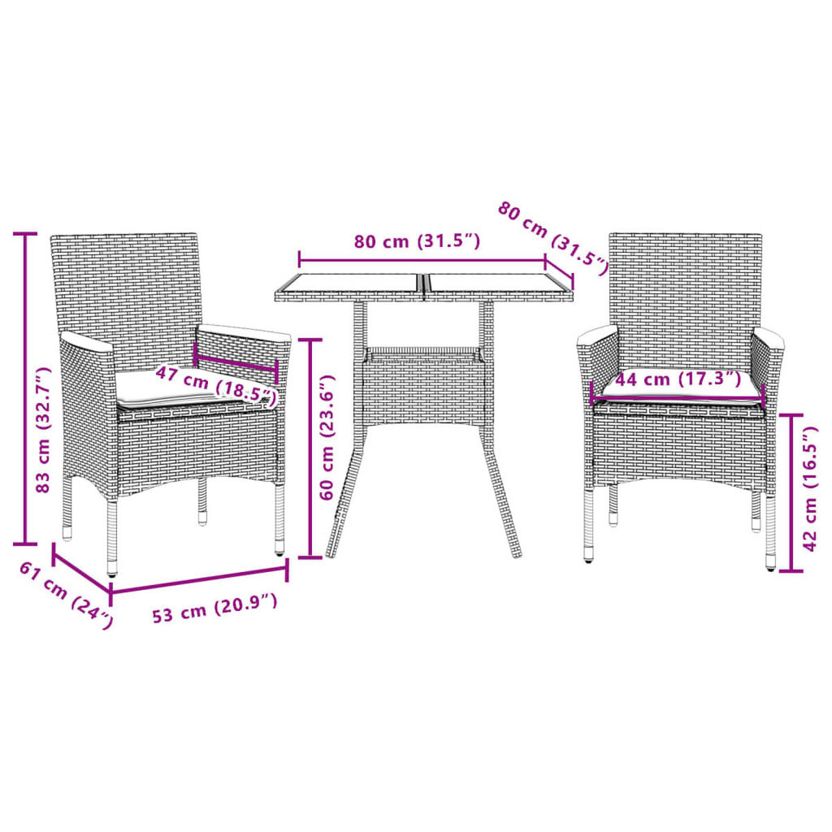 GARTEN-ESSGRUPPE 7-TLG. Mit Kissen Schwarz Poly Rattan Akazie - Schwarz, Kunststoff - vidaXL