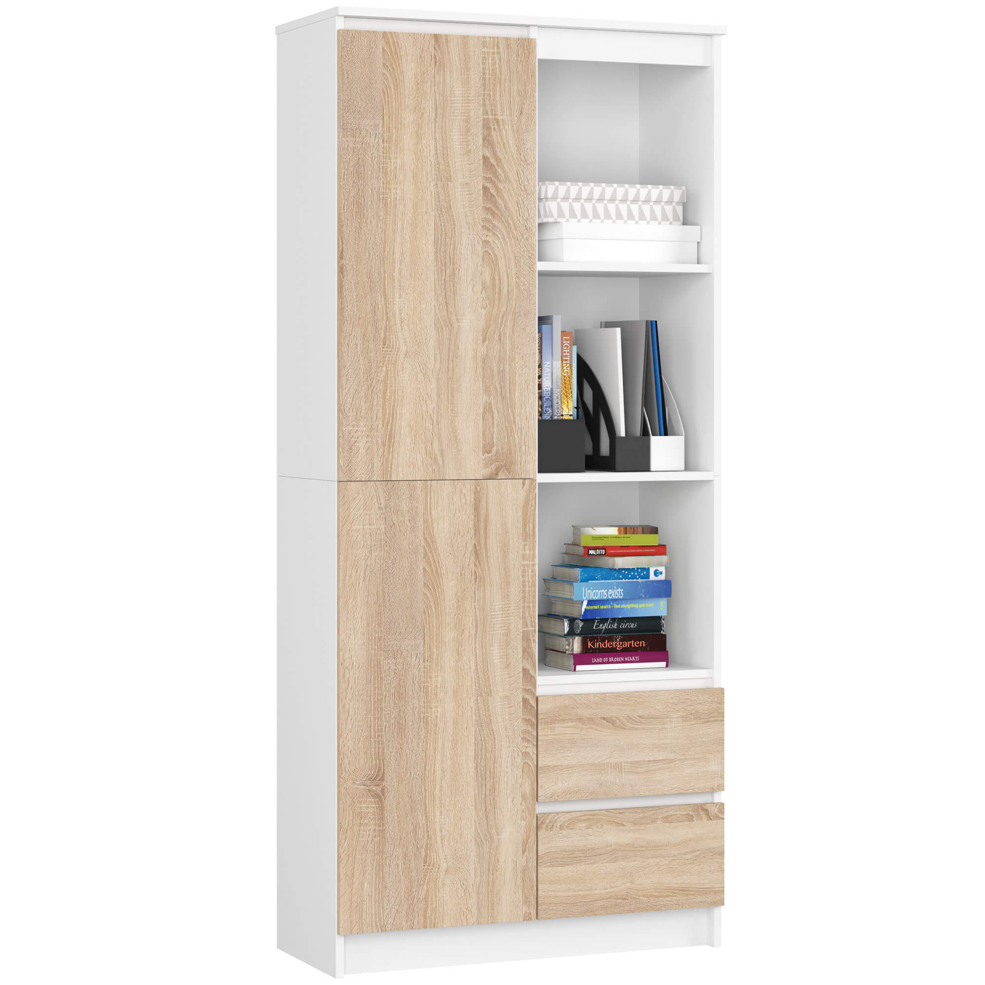 Akord Mehrzweckschrank Weiß, Sonoma Eiche 80x180x35 cm