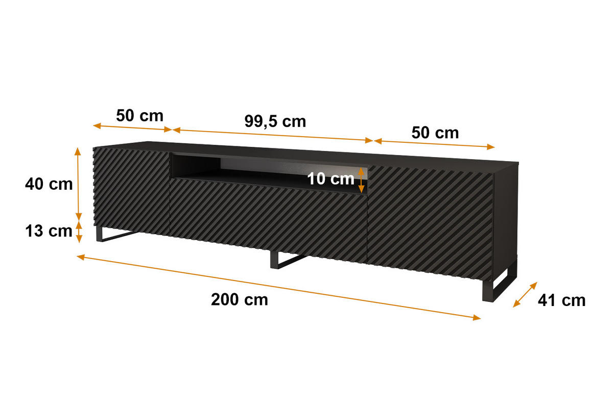 LOWBOARD ZENO-S 200x53x41 cm - Schwarz - Schwarz, Holzwerkstoff (200/53/41cm) - ALTDECOR