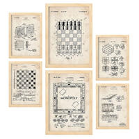 POSTER Set Mit 6 Plakaten Mit Brettspiel Patenten Im Vintage Stil A3 & A4 Rahmen Aus Hellem Holz - Beige, Papier (29/3cm) - Nacnic