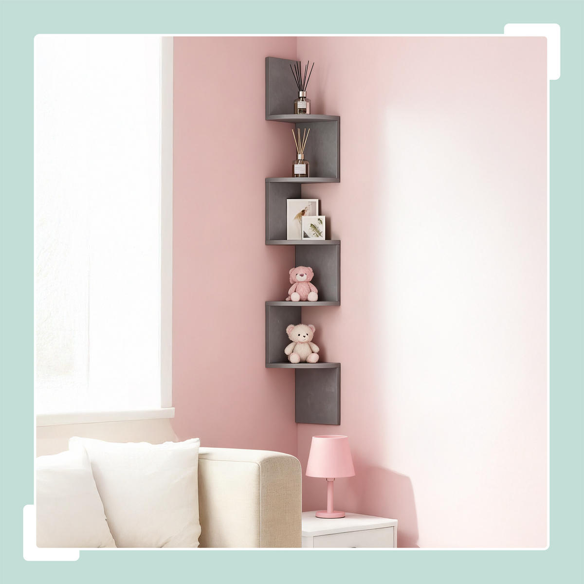 ROHOVÝ regál - antracitová, kompozitní dřevo (20/125/20cm) - Relaxdays