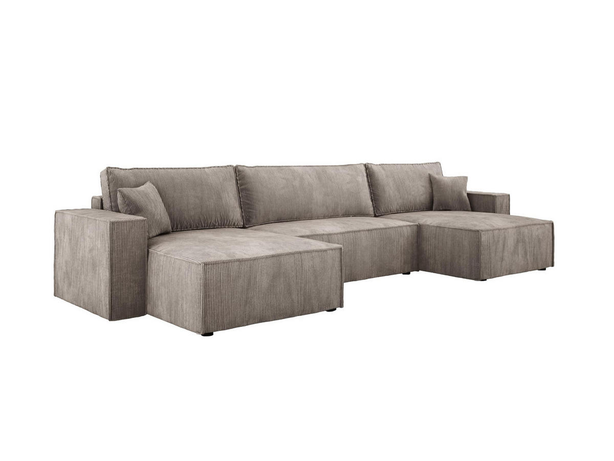ECKSOFA Poso XXL U-förm, Schlaffunktion, weiche Kissen, Bettkasten, hochwertige Polsterung, lose Rückenkissen, freistehend, 377x143x83 cm Beige - Beige, Holz/Textil (377/83/143cm) - DomoHome