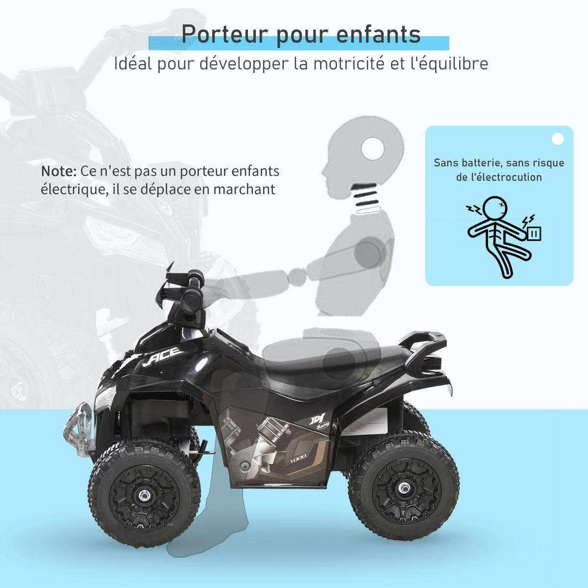 KINDERQUAD DE-16952 LED-Licht & Sound Schwarz - Schwarz, Kunststoff (67/38/44cm) - ComfortXL