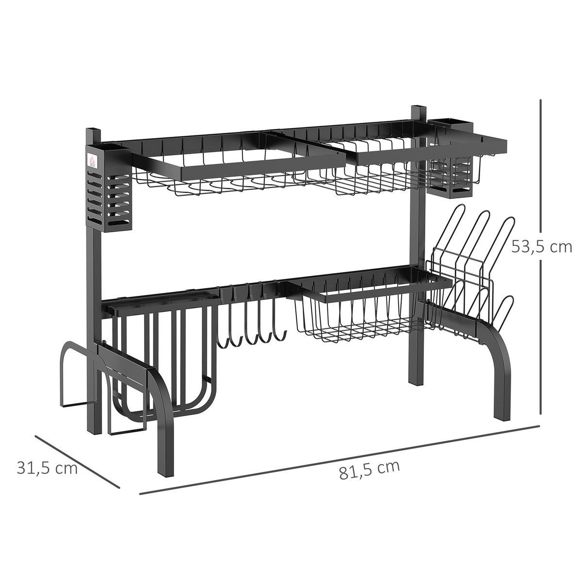 ABTROPFGESTELL DE-11222 2 Ebenen, über der Spüle, modulbar Schwarz - Schwarz, Metall (31.5/53.5/81.5cm) - ComfortXL