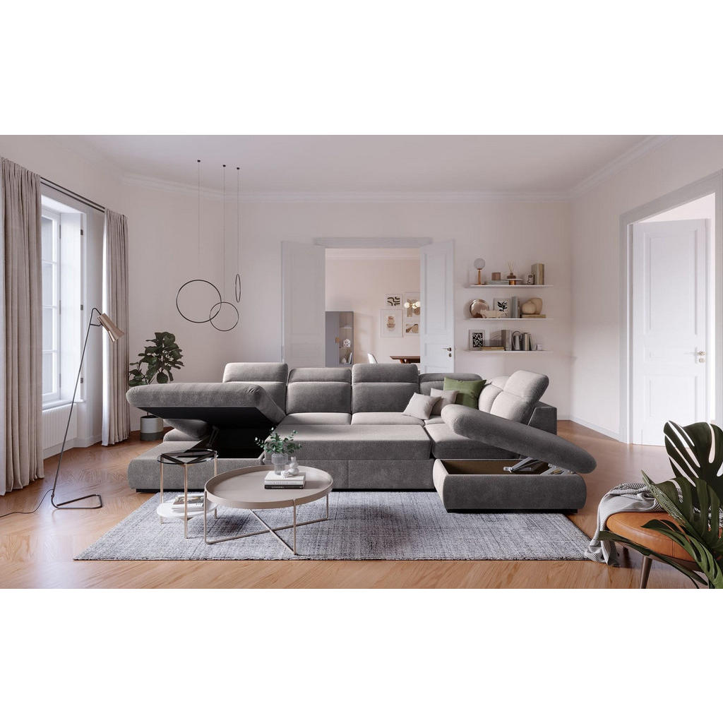 Thumbnail - Cotta Wohnlandschaft, Hellgrau, Textil, Echtholz,Buche, U-Form,L-Form, 218x80x341 cm, Wohnzimmer, Sofas & Couches, Wohnl...