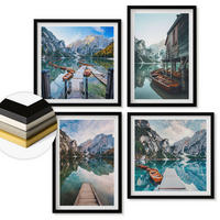 WANDBILDER 4er-Set - 50x50 cm & 40x60 cm Schwarzer Rahmen - See Berge Holzboote - Schwarz, Kunststoff (50/50cm) - ArtPrintCave