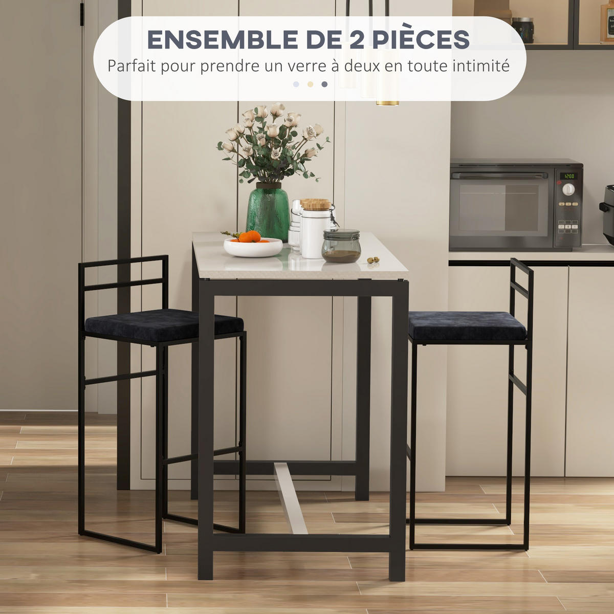 BARHOCKER 2er-Set DE-14728 Samtbezug mit Fußstütze Schwarz - Schwarz, Metall (40/91/42cm) - ComfortXL