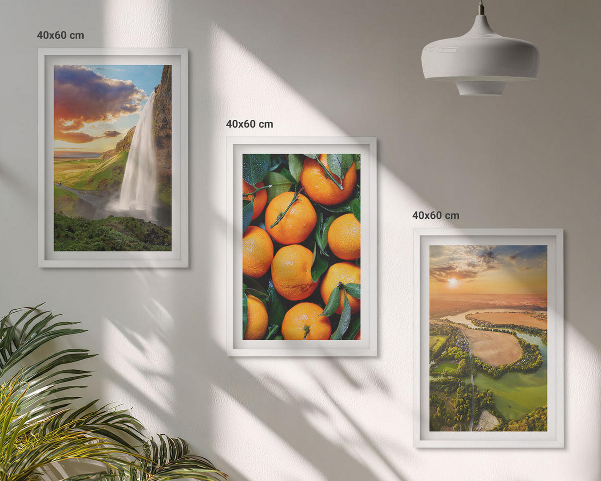 BILDER SET 3er Set - 40x60 cm Weißer Rahmen - Orange Mountain Wasserfall - Weiß, Kunststoff (40/60cm) - TULUP
