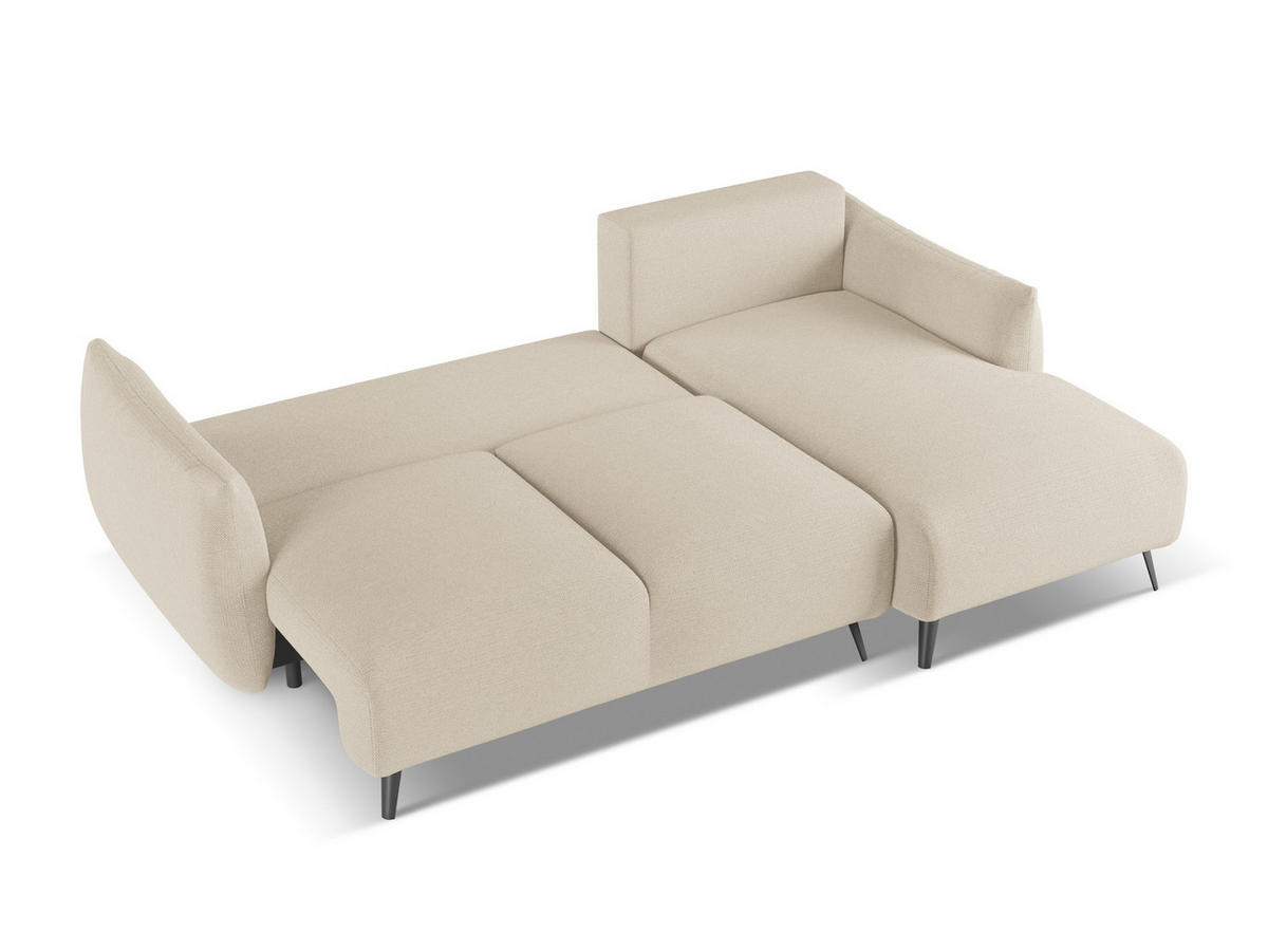 ECKSOFA mit Schlaffunktion Chenille Stoff Beige - Beige/Schwarz, Textil/Metall (242/162cm) - Makamii