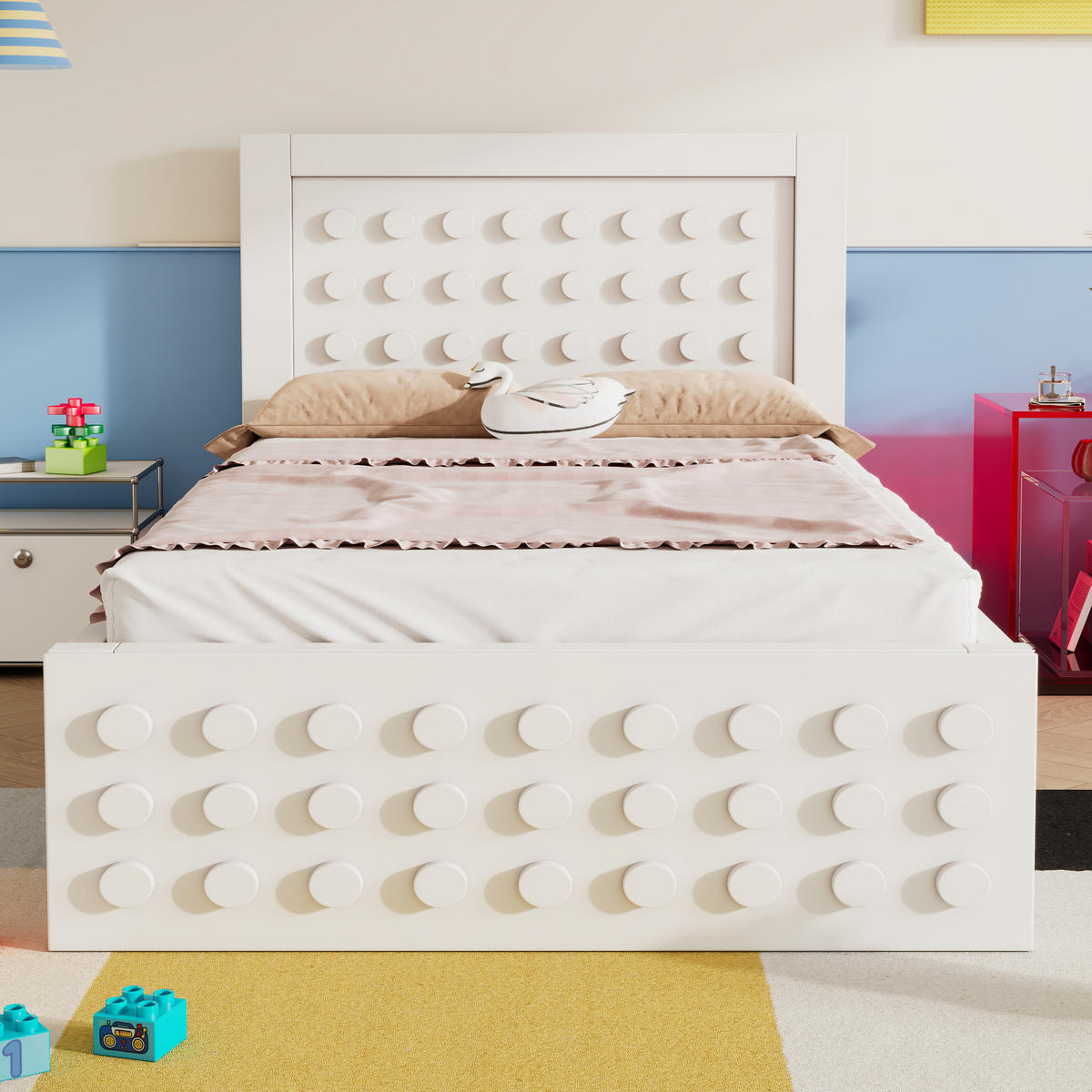 KINDERBETT 90/190 cm Weiss Kreatives Blockdesign mit Stauraum - Weiß, Holzwerkstoff (90/190cm) - OKWISH