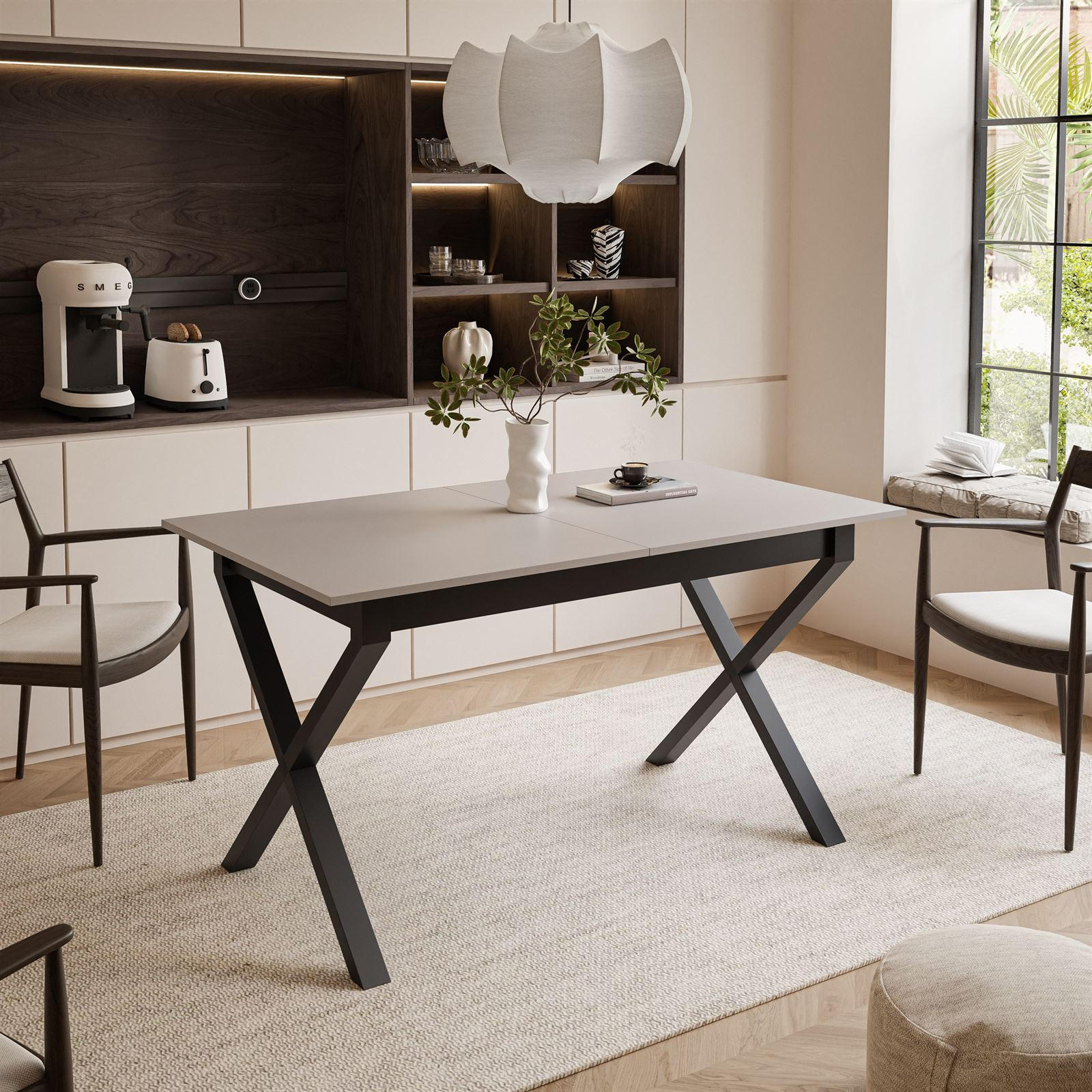 ESSTISCH ARTON II ausziehbarer Tisch 140-195 cm für 6-8 Personen - Beige/Schwarz, Holzwerkstoff/Metall (140/80/77cm) - Lookway
