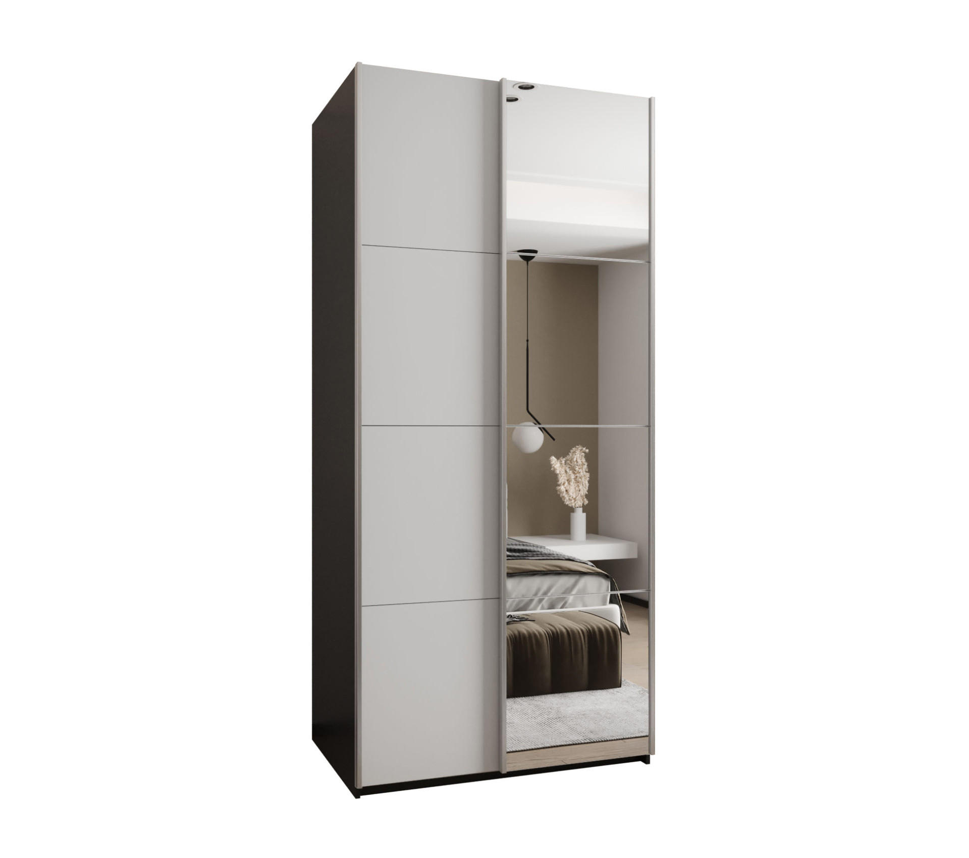 Abiks Möbel Schwebetürenschrank Schwarz, Weiß, Silber 110x245x64 cm