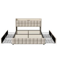 POLSTERBETT 180x200 cm Doppelbett, 4 Aufbewahrungsschubladen, LED-Leuchten & USB-Ladeanschluss, Leinenstoff in Beige - Beige, Holz (160/200cm) - BRILVERDE